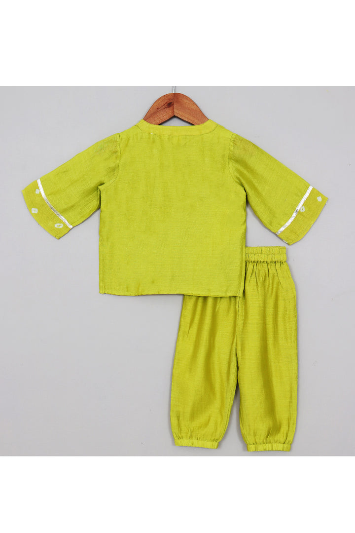 Lime Green Lace Detailing High Low Kurta With Balloon Pant