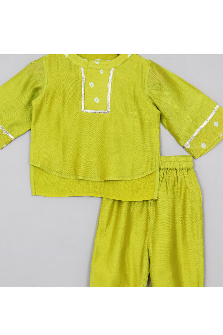 Lime Green Lace Detailing High Low Kurta With Balloon Pant