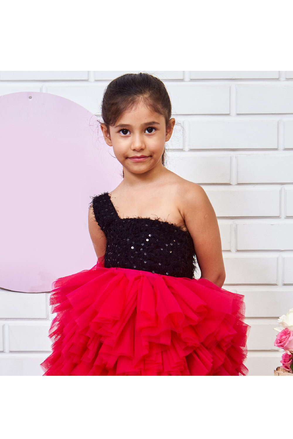 Black Sequins One Shoulder With Frill Detailing Dress
