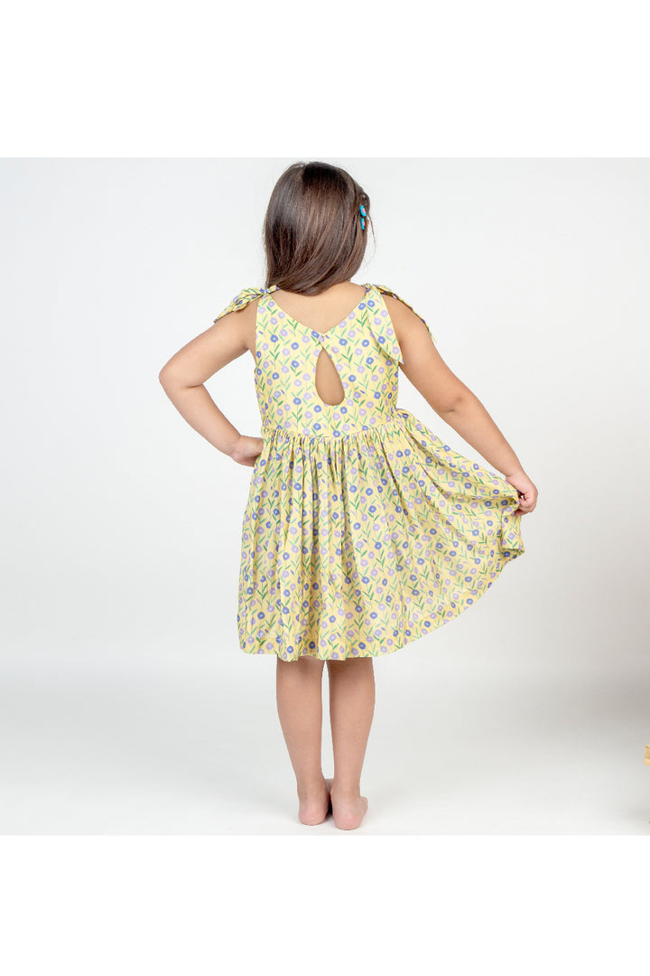 Yellow Peony Printed Muslin Dress