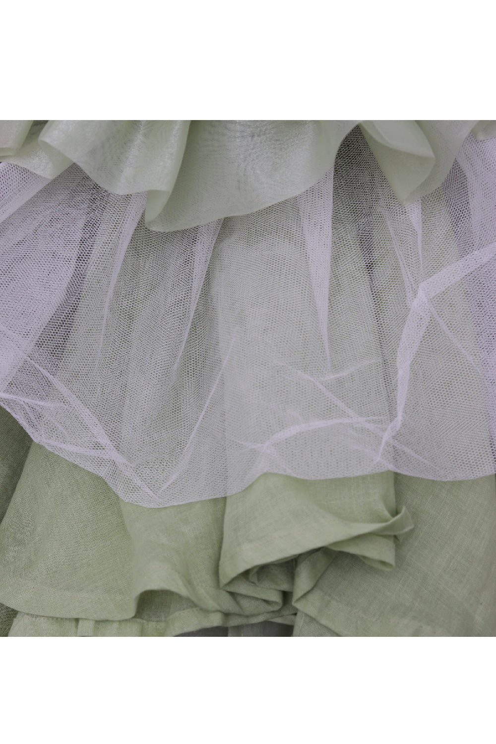 Sage Green With Golden Sequins Detailing Organza Layered Dress