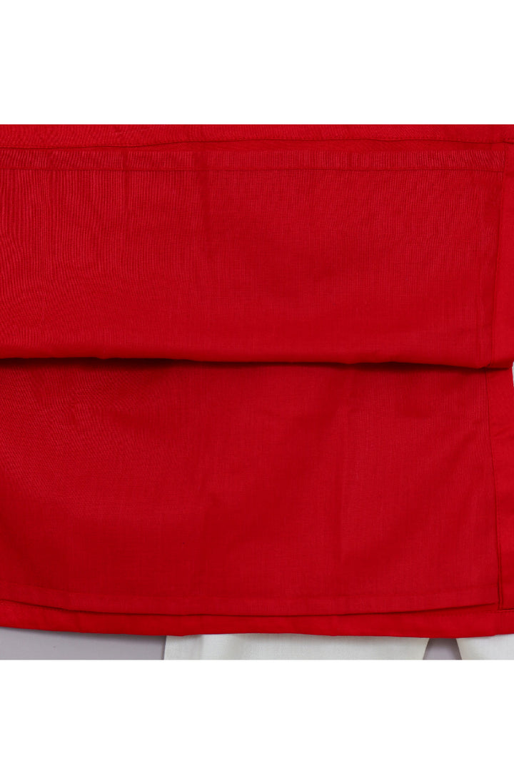 Red Floral Dori Work Cotton Satin Kurta With Pyjama Set
