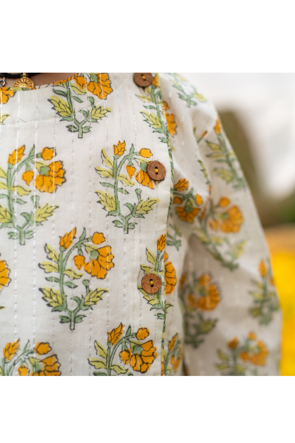 Yellow Marigold Printed Cotton Jamna Set For Boys