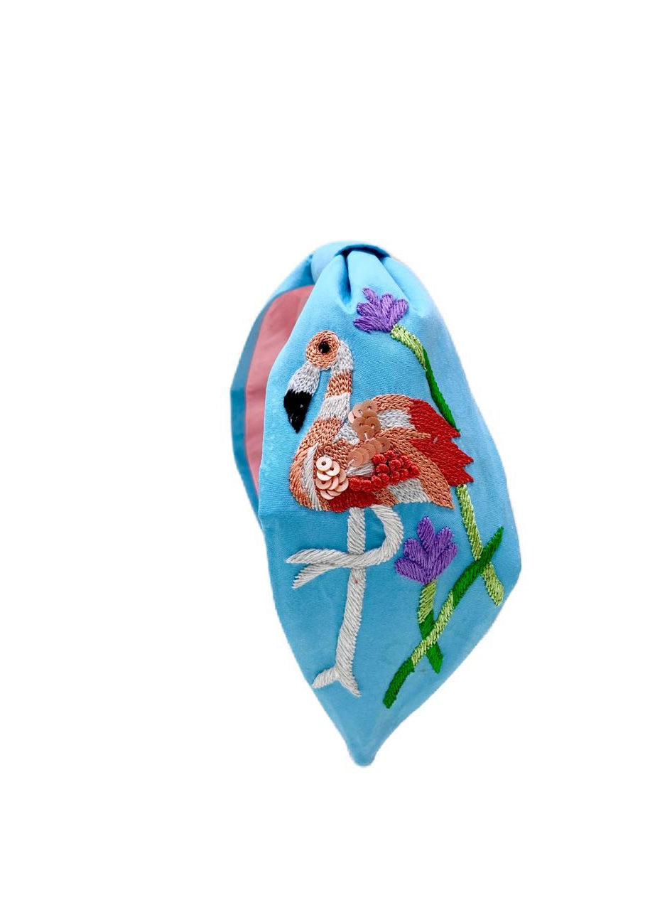 Blue Flamingo Thread Embroidered Hairband