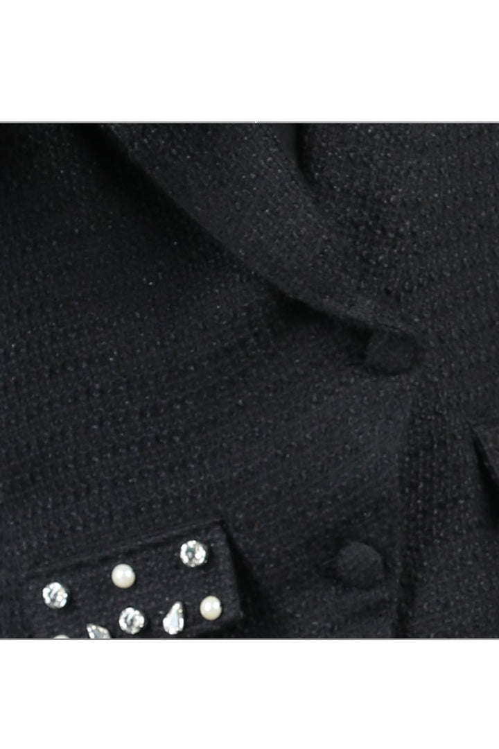 Black Tweed Detailing Pocket Dress