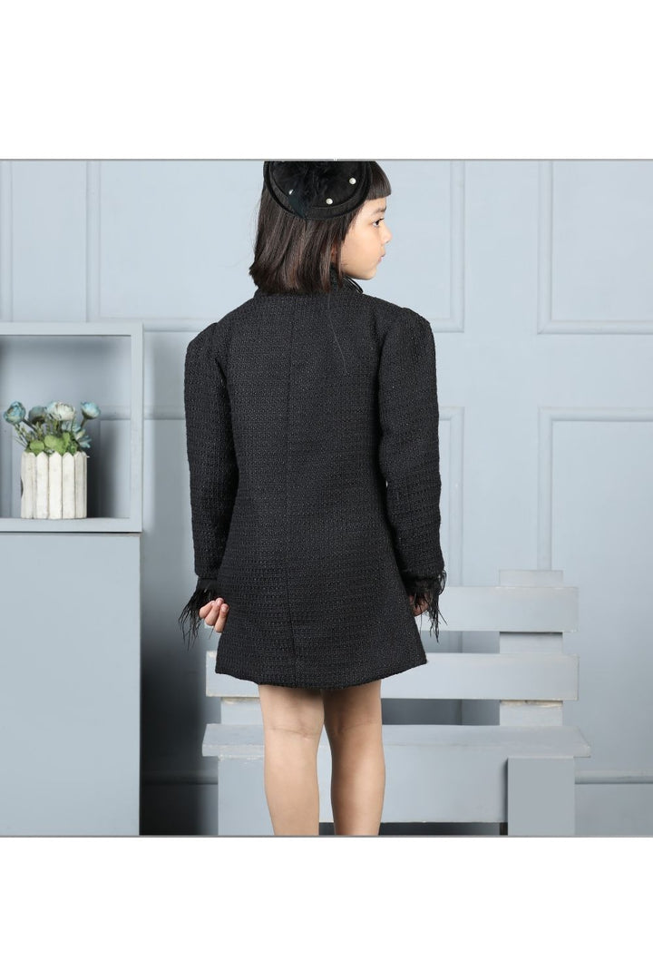 Black Tweed Detailing Pocket Dress