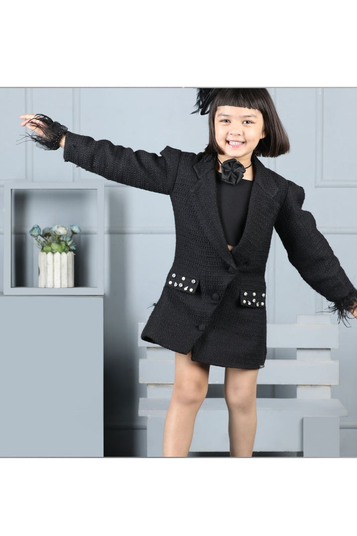 Black Tweed Detailing Pocket Dress