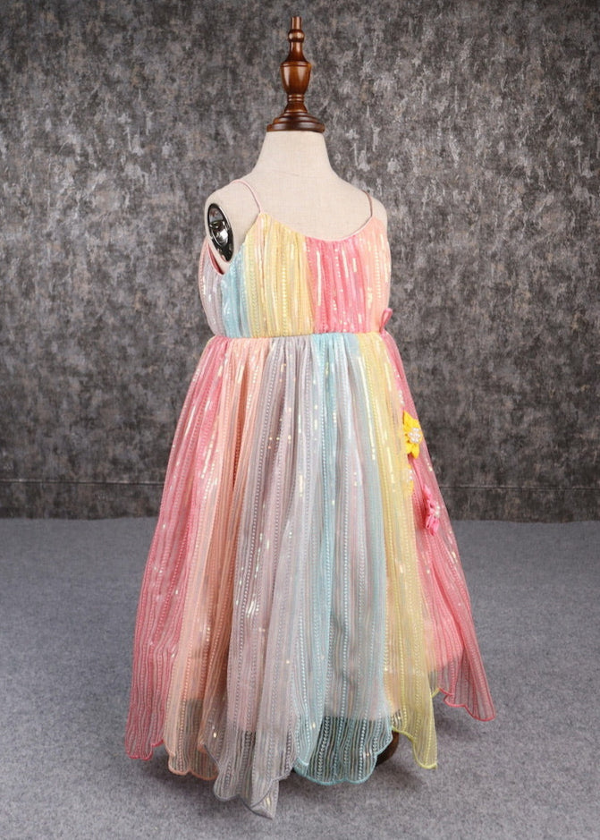 Multicolor Sequence Thread Embroidered Spaghetti Strap Anarkali