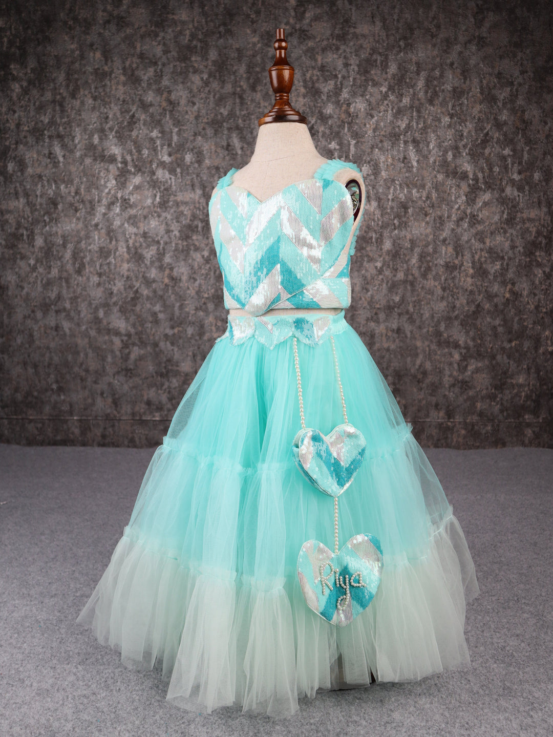 Sea green Heart Shape Sequence Ombre Layered Sharara Set