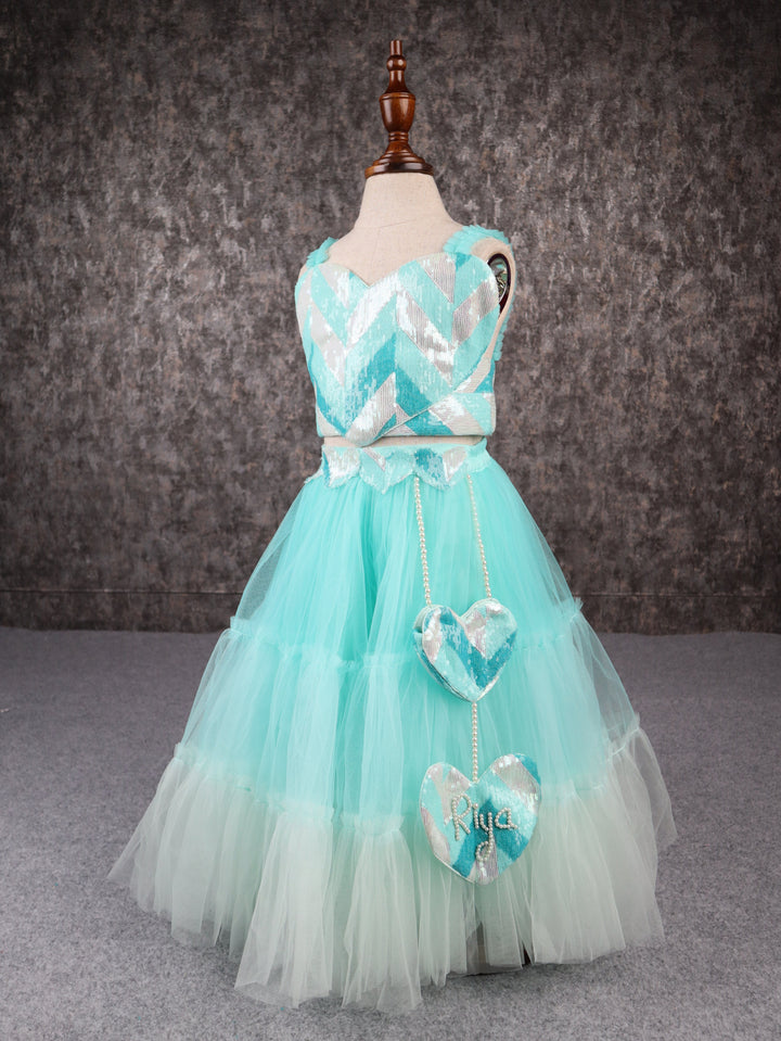 Sea green Heart Shape Sequence Ombre Layered Sharara Set