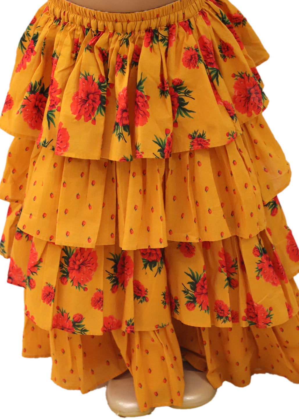 Genda Phool Mustard Floral Printed Choli With Lehenga Set