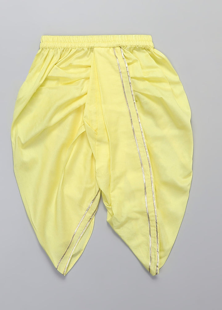 Off White Ganpati Printed Kurta With Yellow Dhoti Set