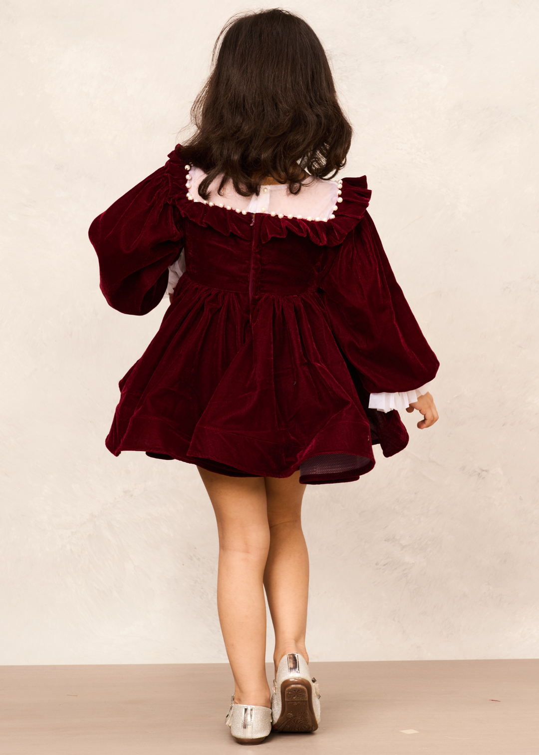 Maroon Velvet Long Full Sleeves Cocktail Dress