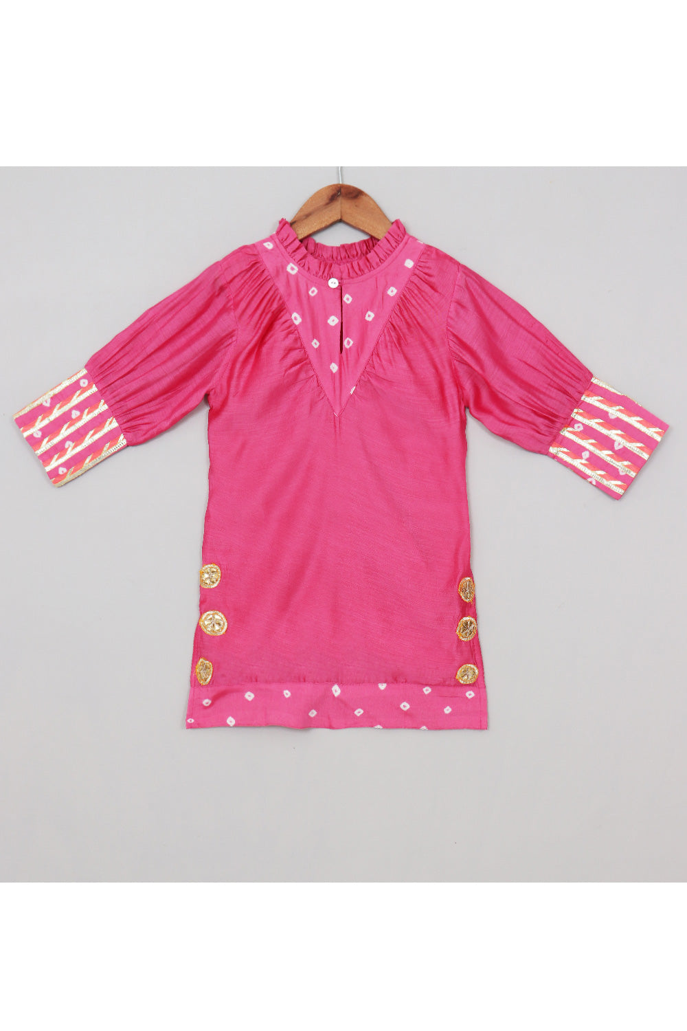 Pink Floral Embroidered And Gota Detailing Detailing Puff Sleeves Dress