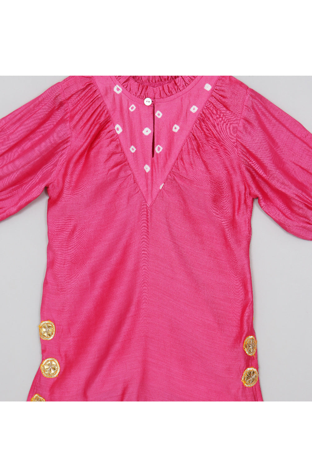 Pink Floral Embroidered And Gota Detailing Detailing Puff Sleeves Dress
