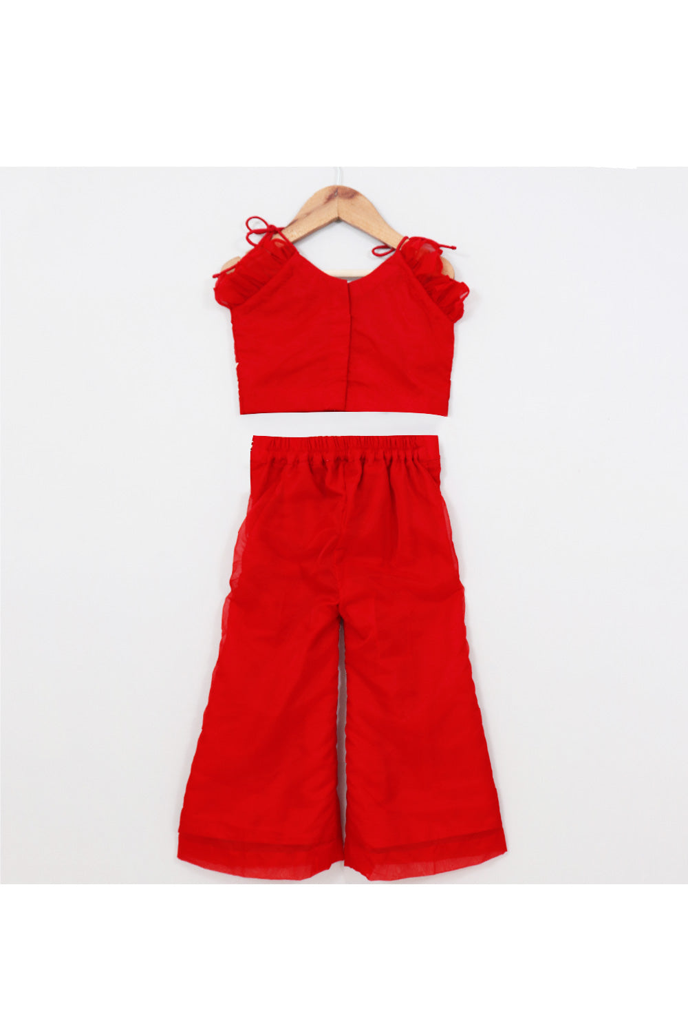 Red Floral Thread And Zari Embroidery Top With Pant Set