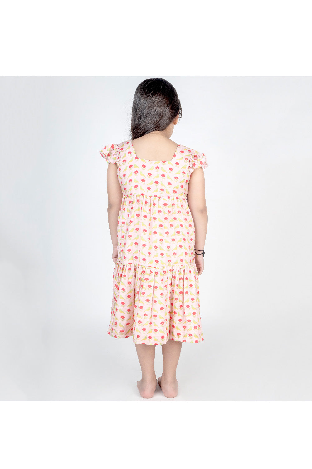Peach Bird Printed Muslin Dress