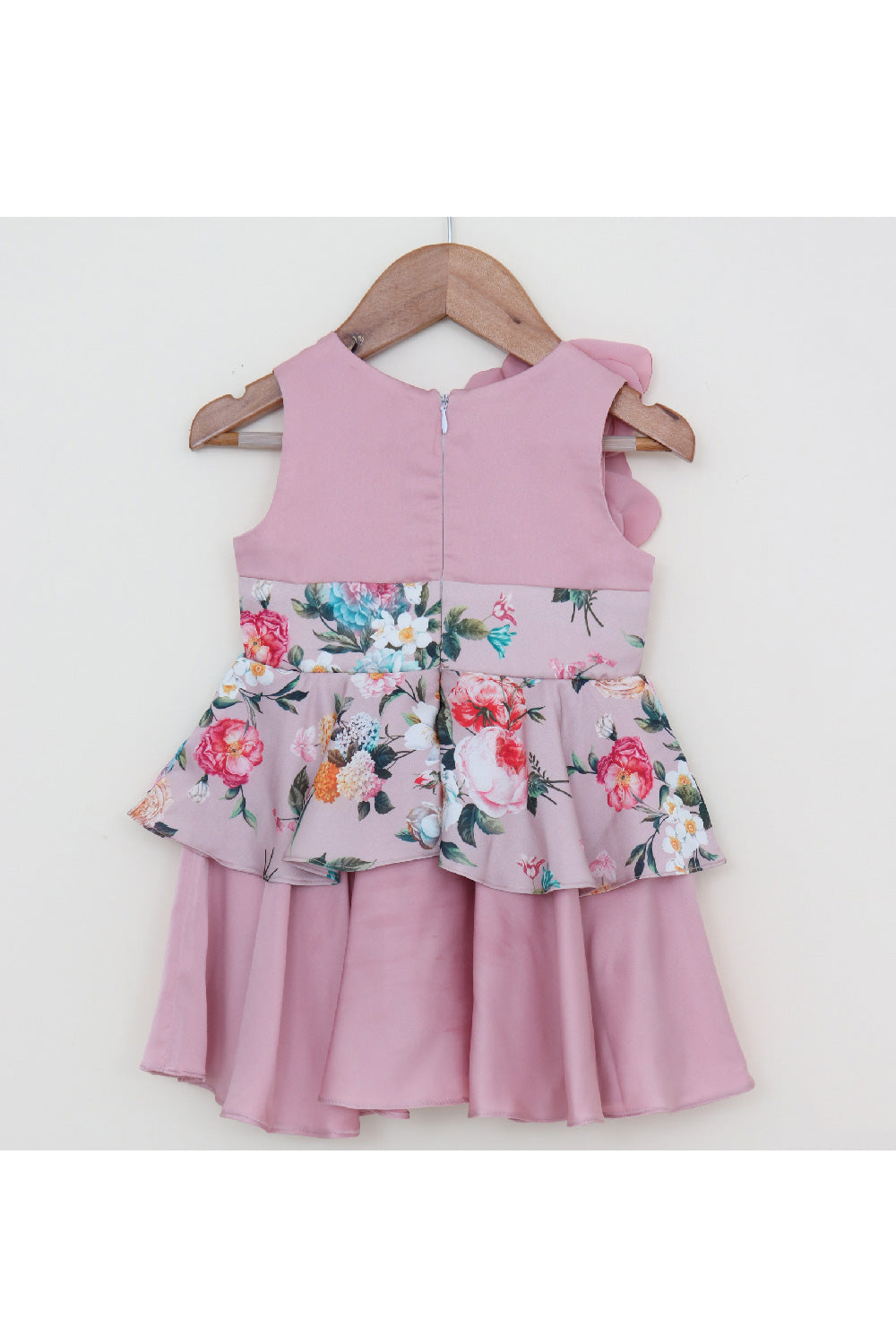 Rose Pink Handmade Flower Detailing Satin Dress