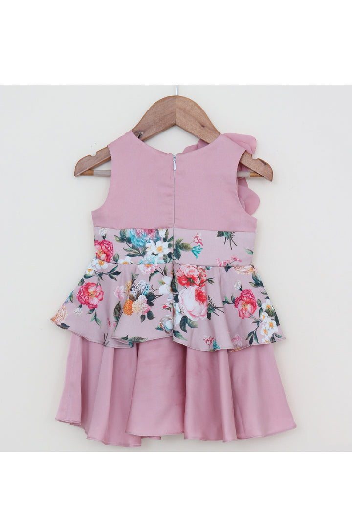 Rose Pink Handmade Flower Detailing Satin Dress
