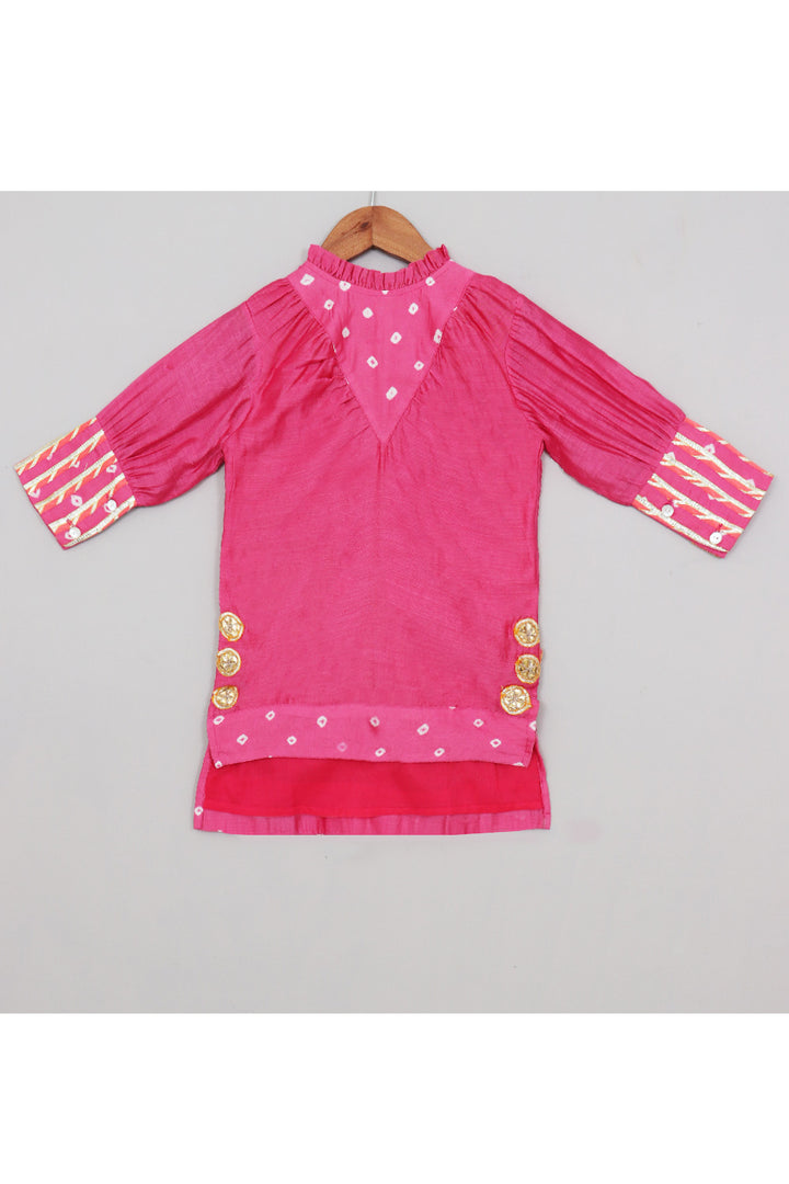 Pink Floral Embroidered And Gota Detailing Detailing Puff Sleeves Dress