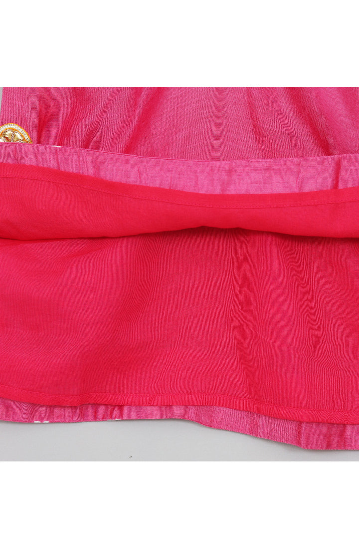 Pink Floral Embroidered And Gota Detailing Detailing Puff Sleeves Dress