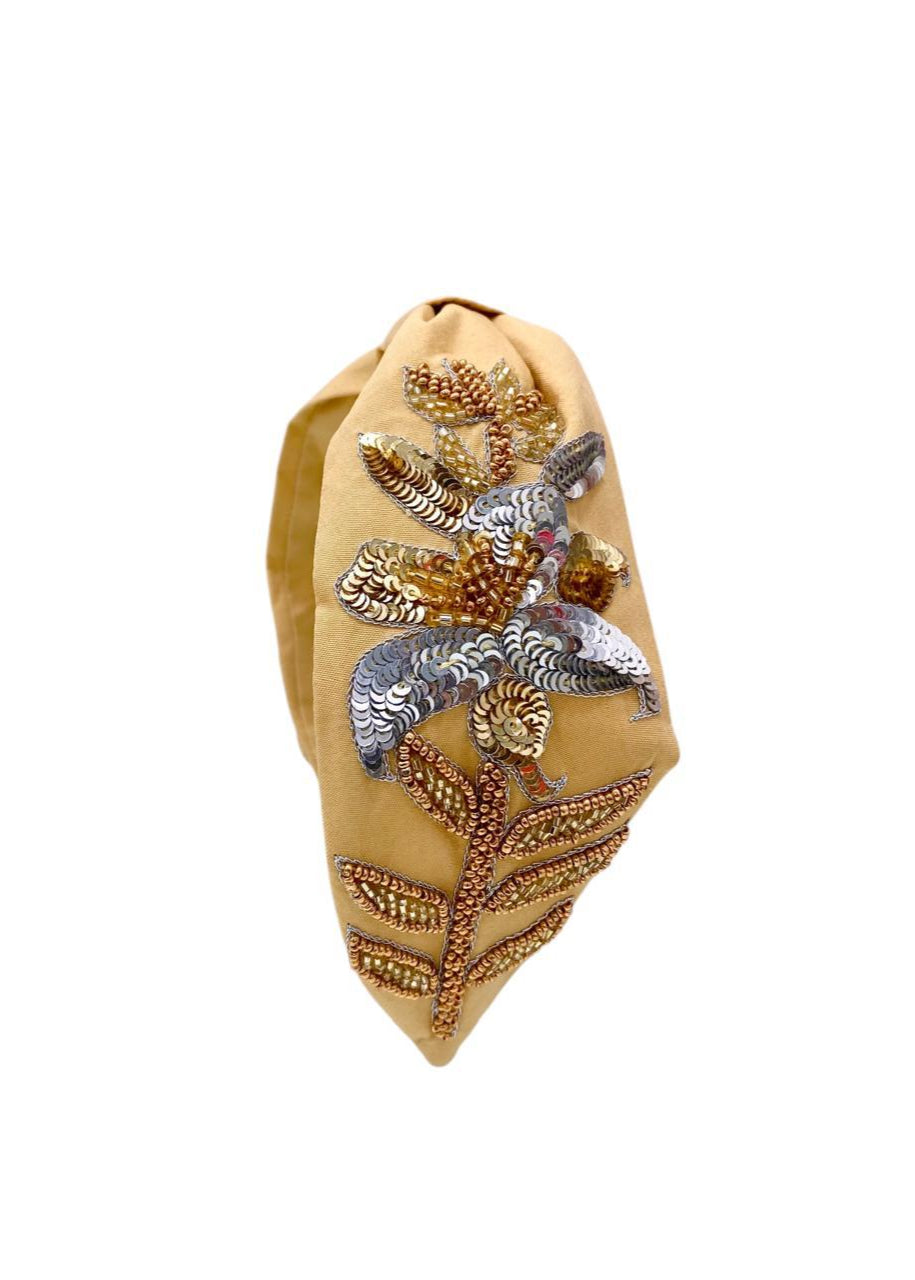 Golden Handmade Beads Embroidered Hairband