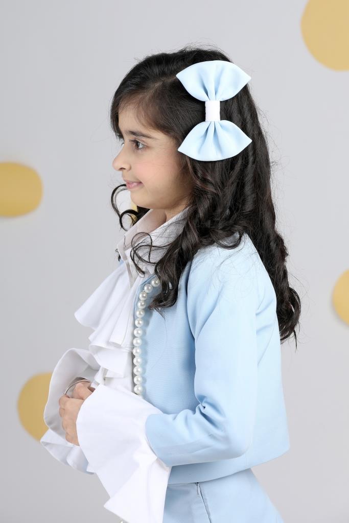 Ice Blue Pearl Embroidery Detailing With Pleated Skirt Co-ord Set