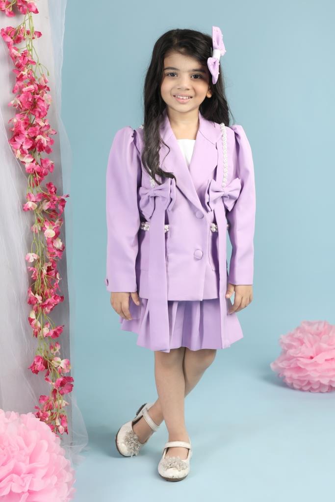 Lilac Imported Crepe With Pearl Deatiling On Bow Co-ord Set
