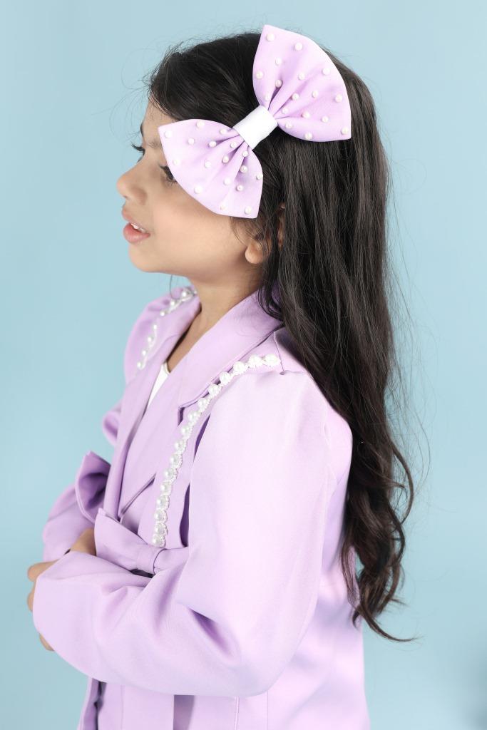 Lilac Imported Crepe With Pearl Deatiling On Bow Co-ord Set