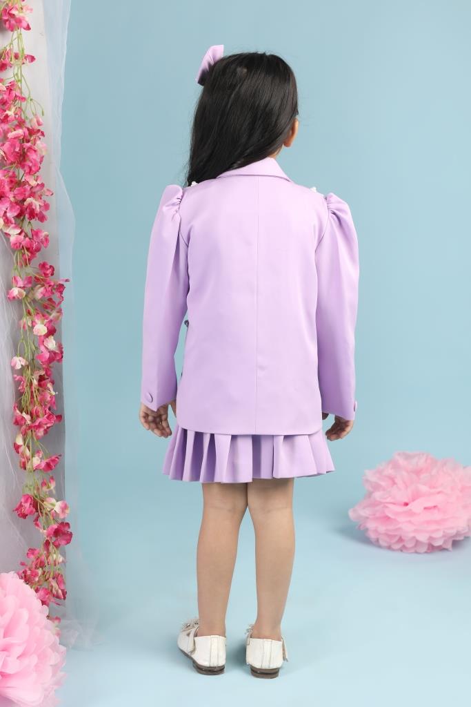Lilac Imported Crepe With Pearl Deatiling On Bow Co-ord Set