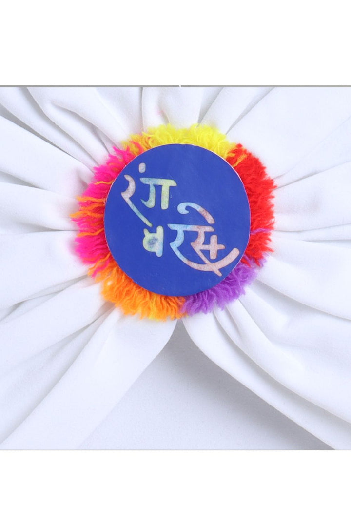 Unisex Cotton Rang Barse Adult Turban Cap- White/Black