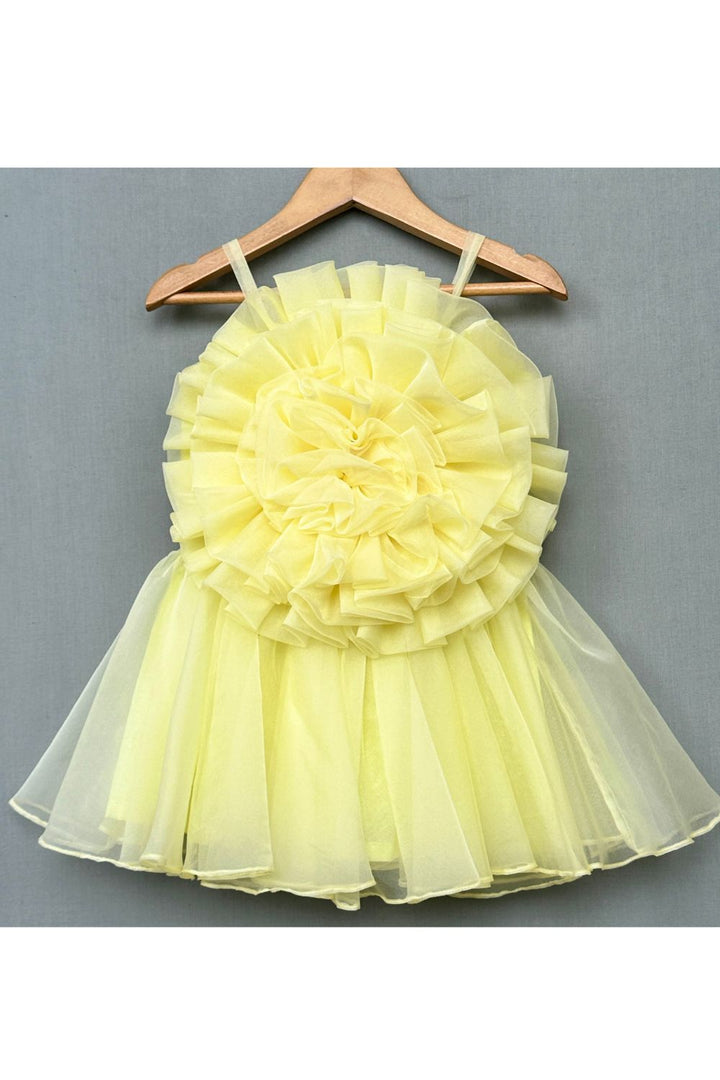 Lemon Yellow Blossom Ruffle Tulle Sleeveless Dress