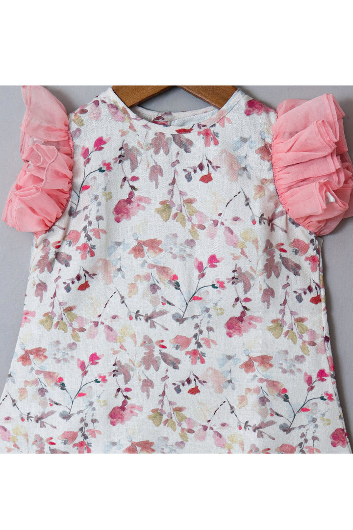Pink Floral Printed Linen A-Line Dress