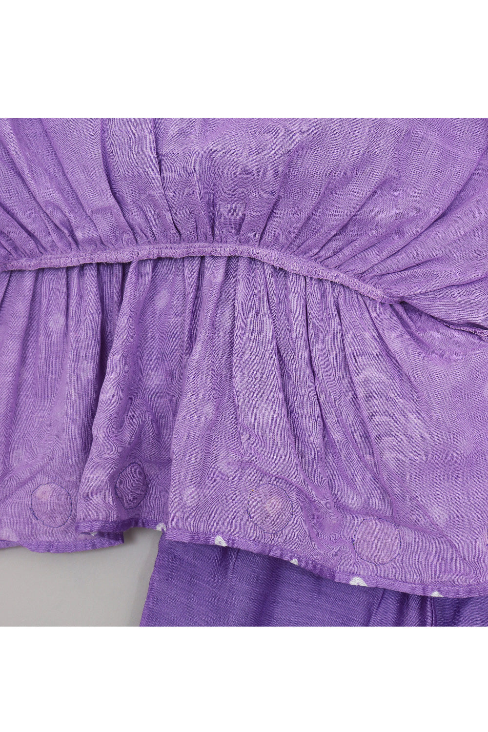 Lilac Lace Detailing And Floral Embroidered Peplum Top With Pant Set
