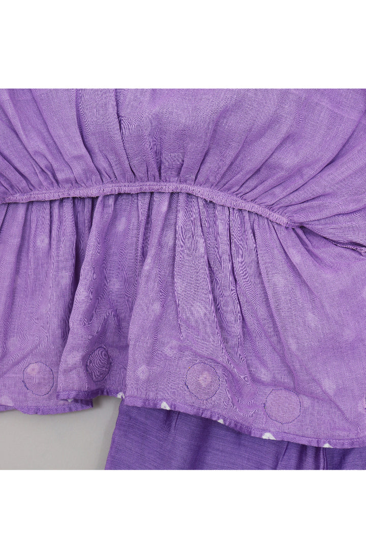 Lilac Lace Detailing And Floral Embroidered Peplum Top With Pant Set