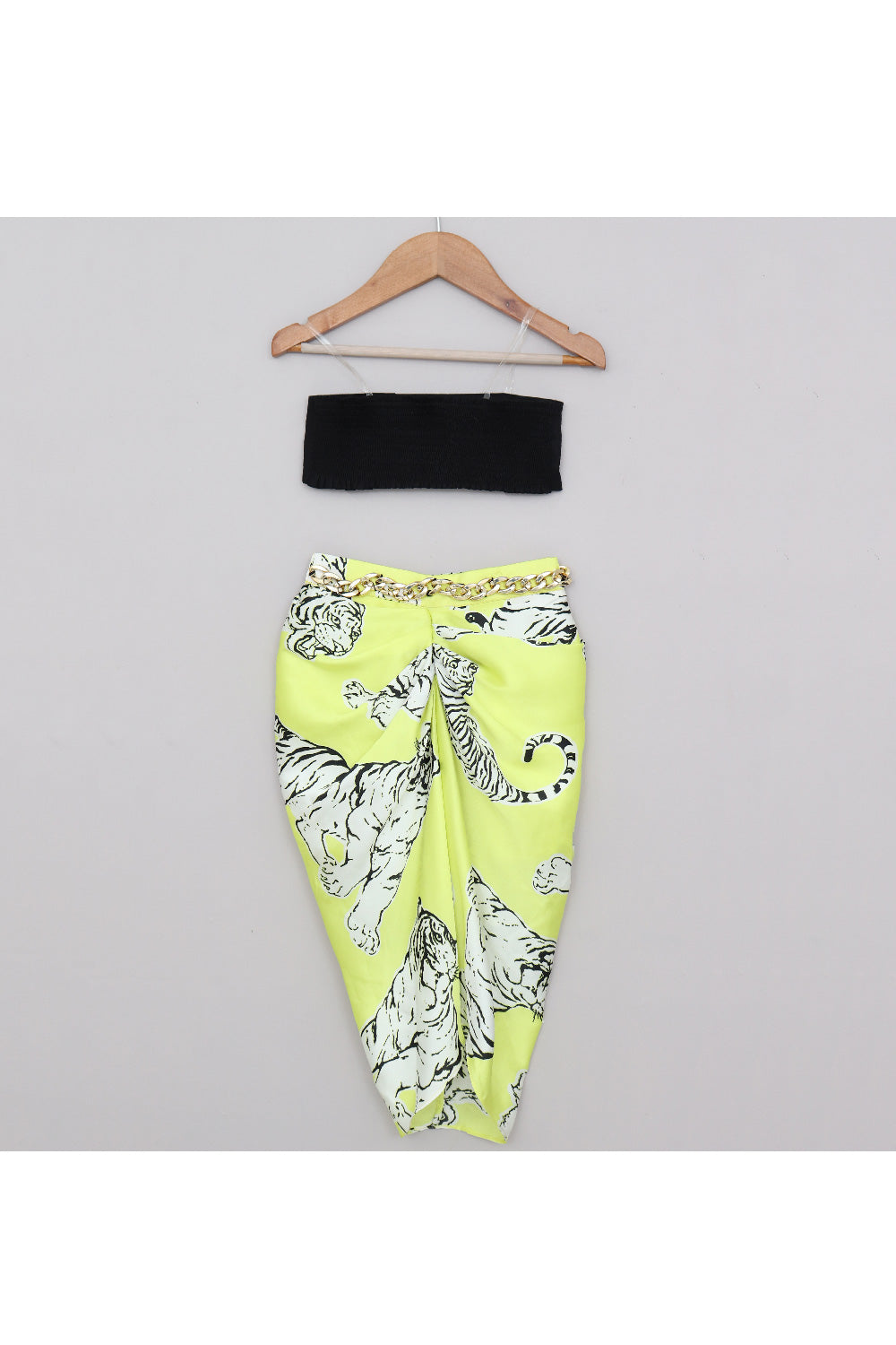 Black And White Animal Printed Shirt With Drape Skirt Set