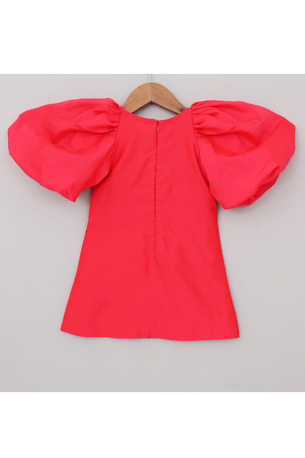 Pink Flower And Leaves Detailing Puff Sleeves Dress