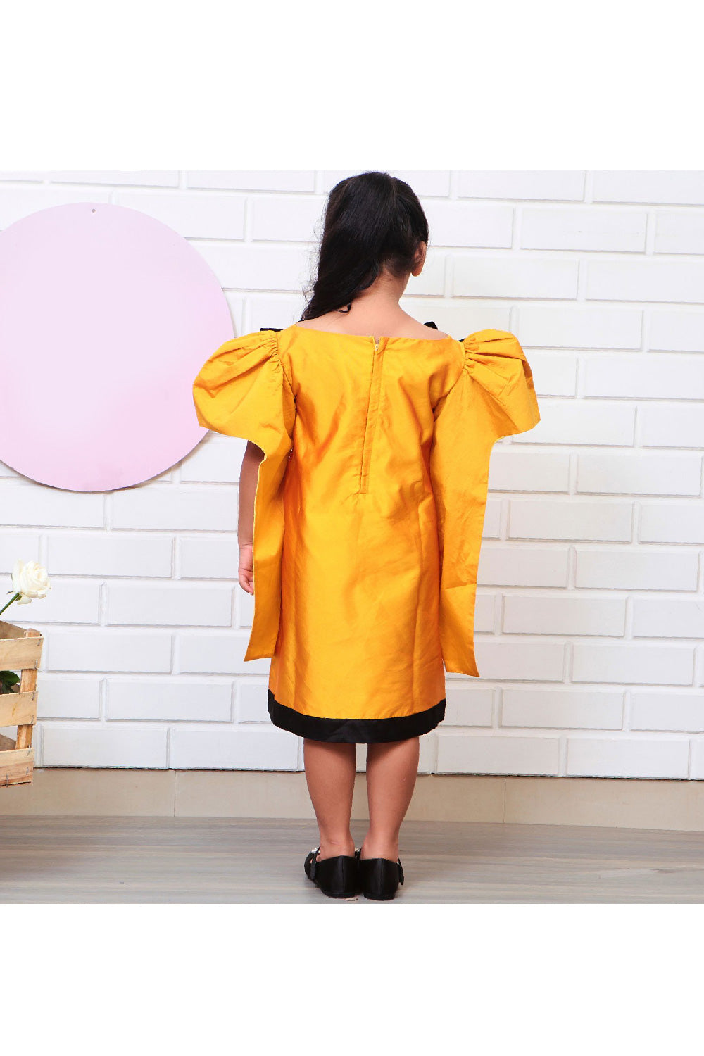 Mustard Yellow Bow Detailing Taffeta Dress