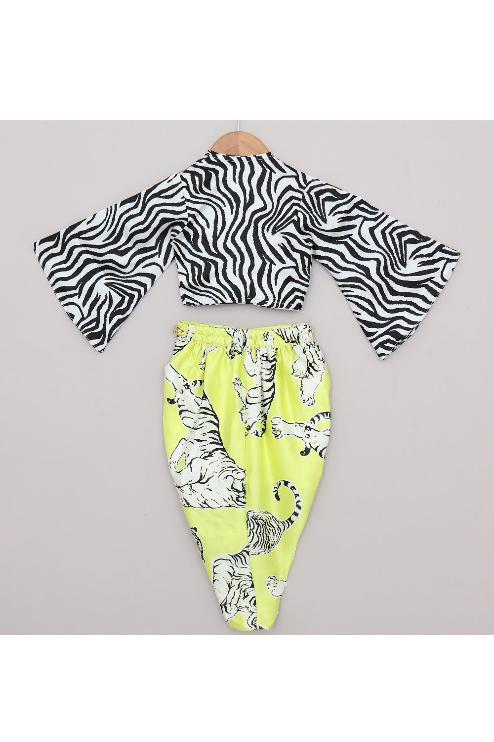 Black And White Animal Printed Shirt With Drape Skirt Set