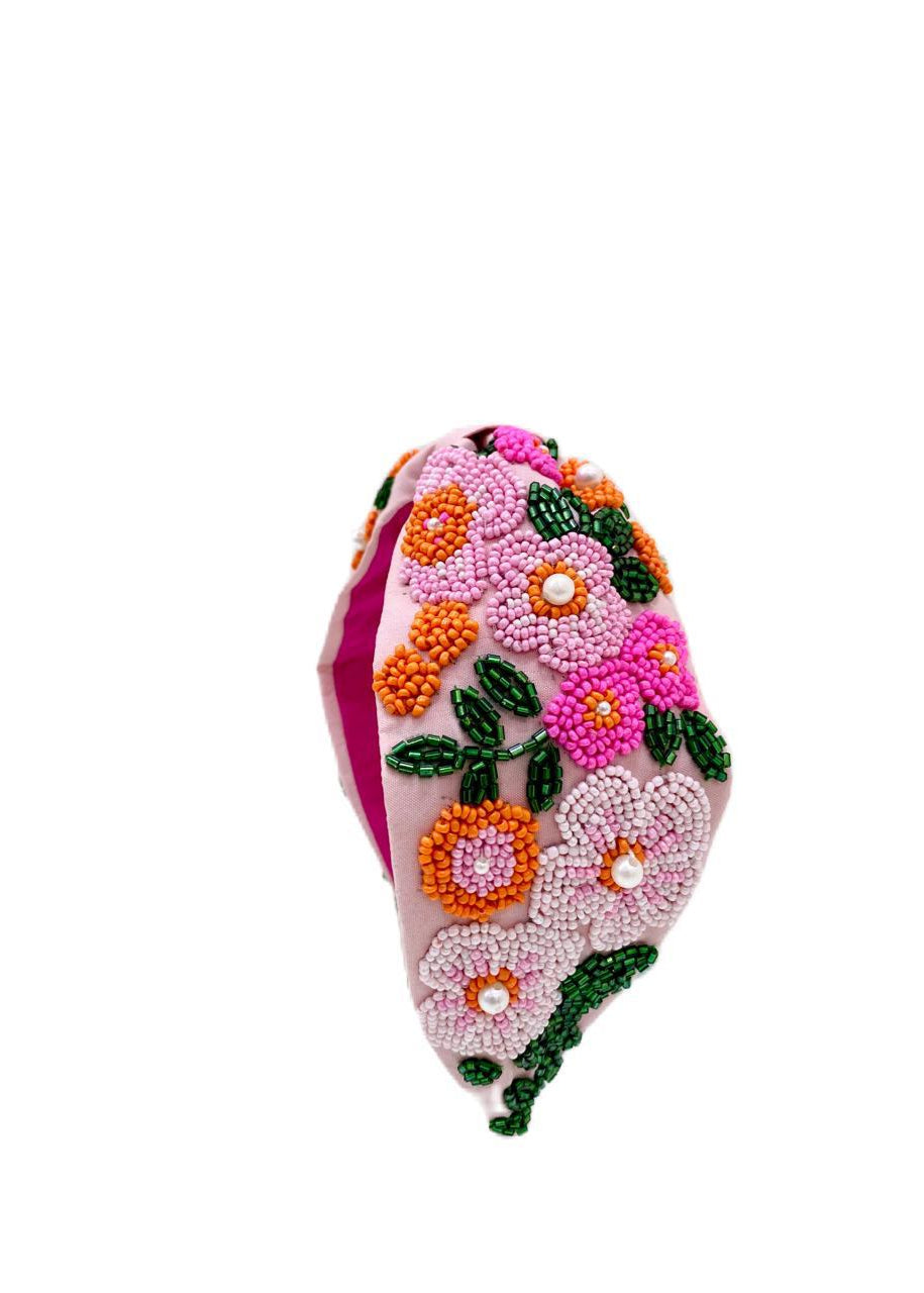 Pink Floral Beads Embroidered Hairband