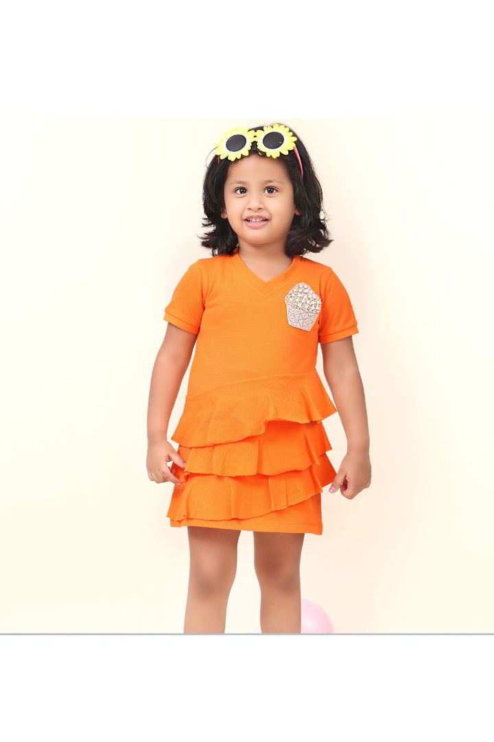 Orange Hand Embroidered Cup Cake Polo dress