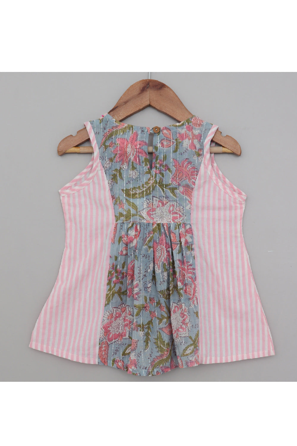 Blue And Pink Floral Printed Pure Cotton Dress With Bloomer