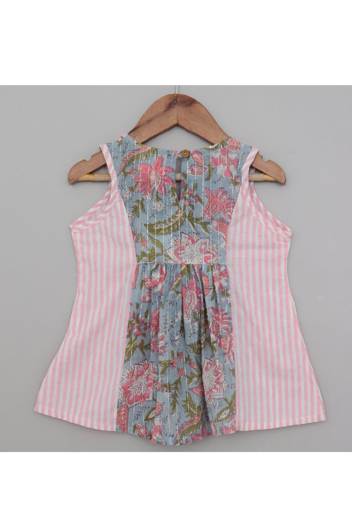 Blue And Pink Floral Printed Pure Cotton Dress With Bloomer
