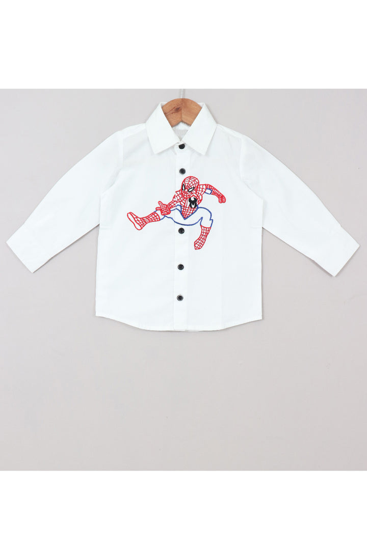 White Spiderman Embroidered Cotton Shirt