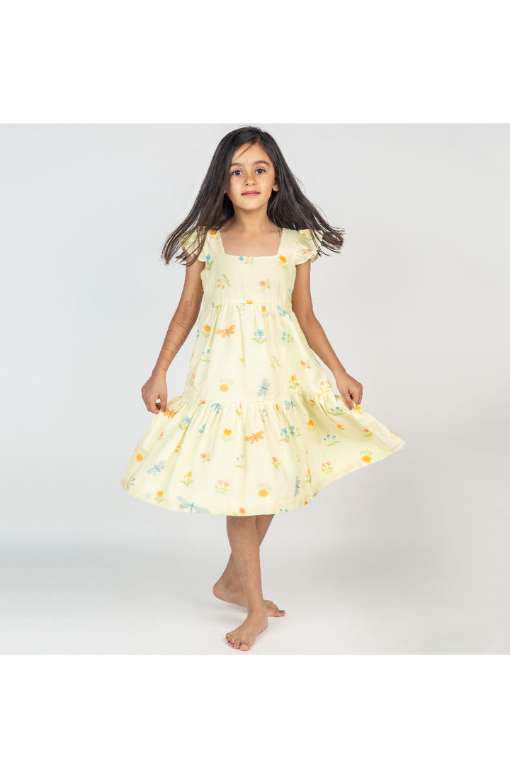 Yellow Buta Printed Muslin Dress