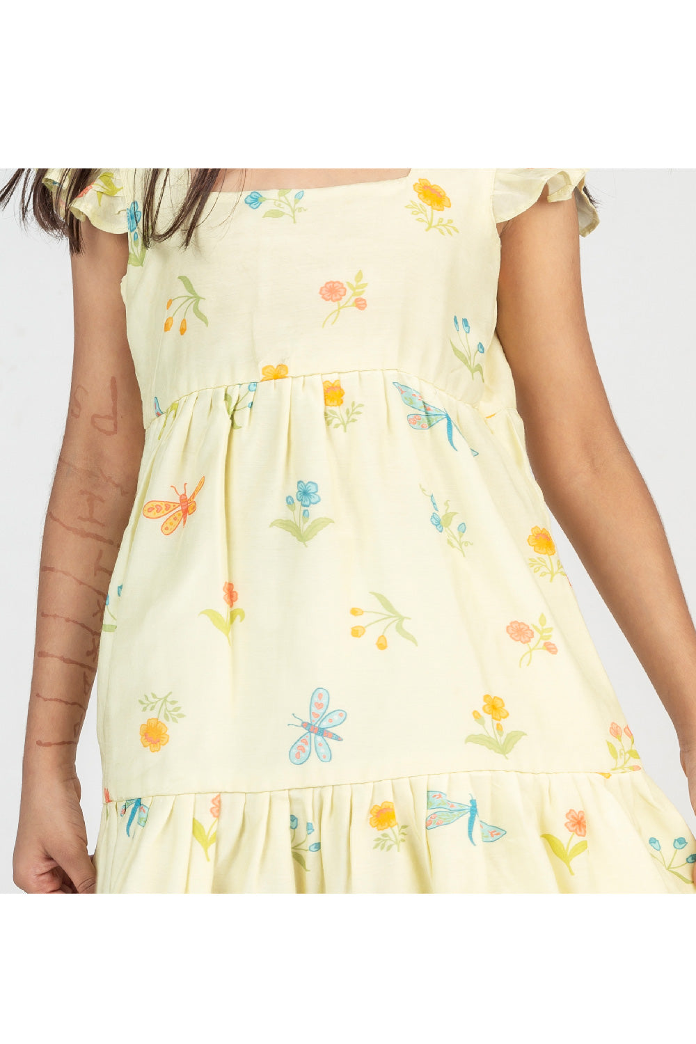 Yellow Buta Printed Muslin Dress