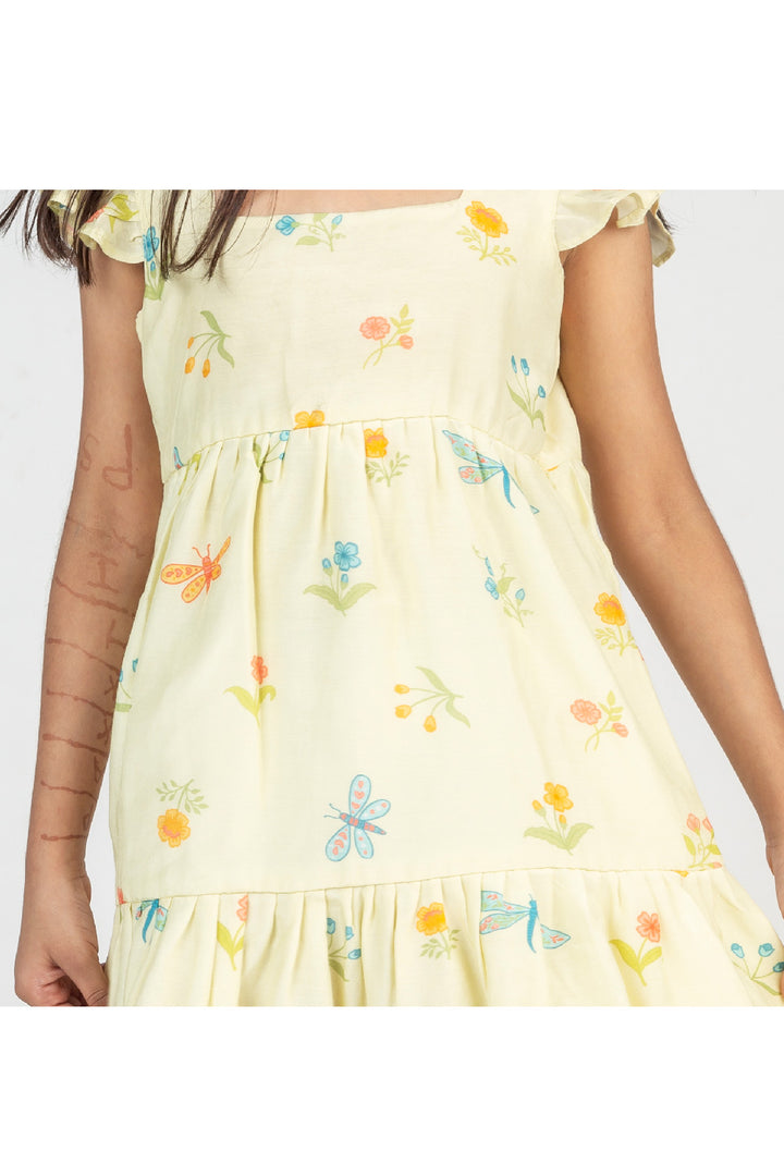 Yellow Buta Printed Muslin Dress