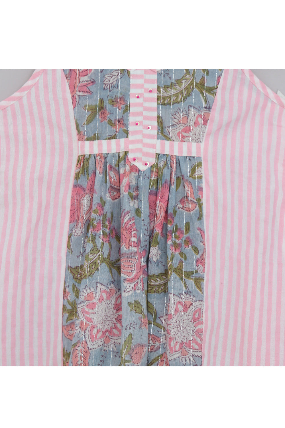 Blue And Pink Floral Printed Pure Cotton Dress With Bloomer