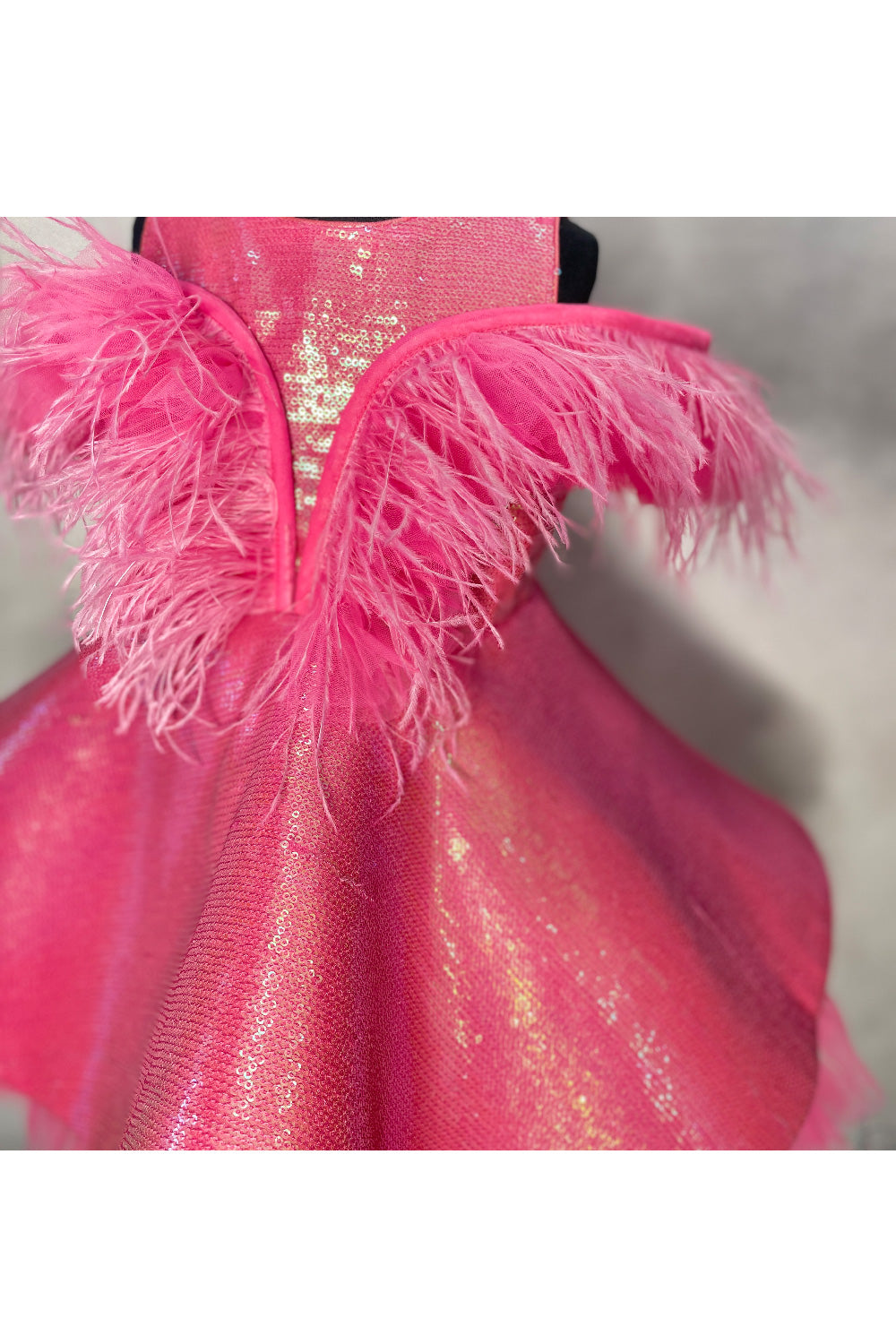 Pink Sequined With Feather Detailing Net Dress