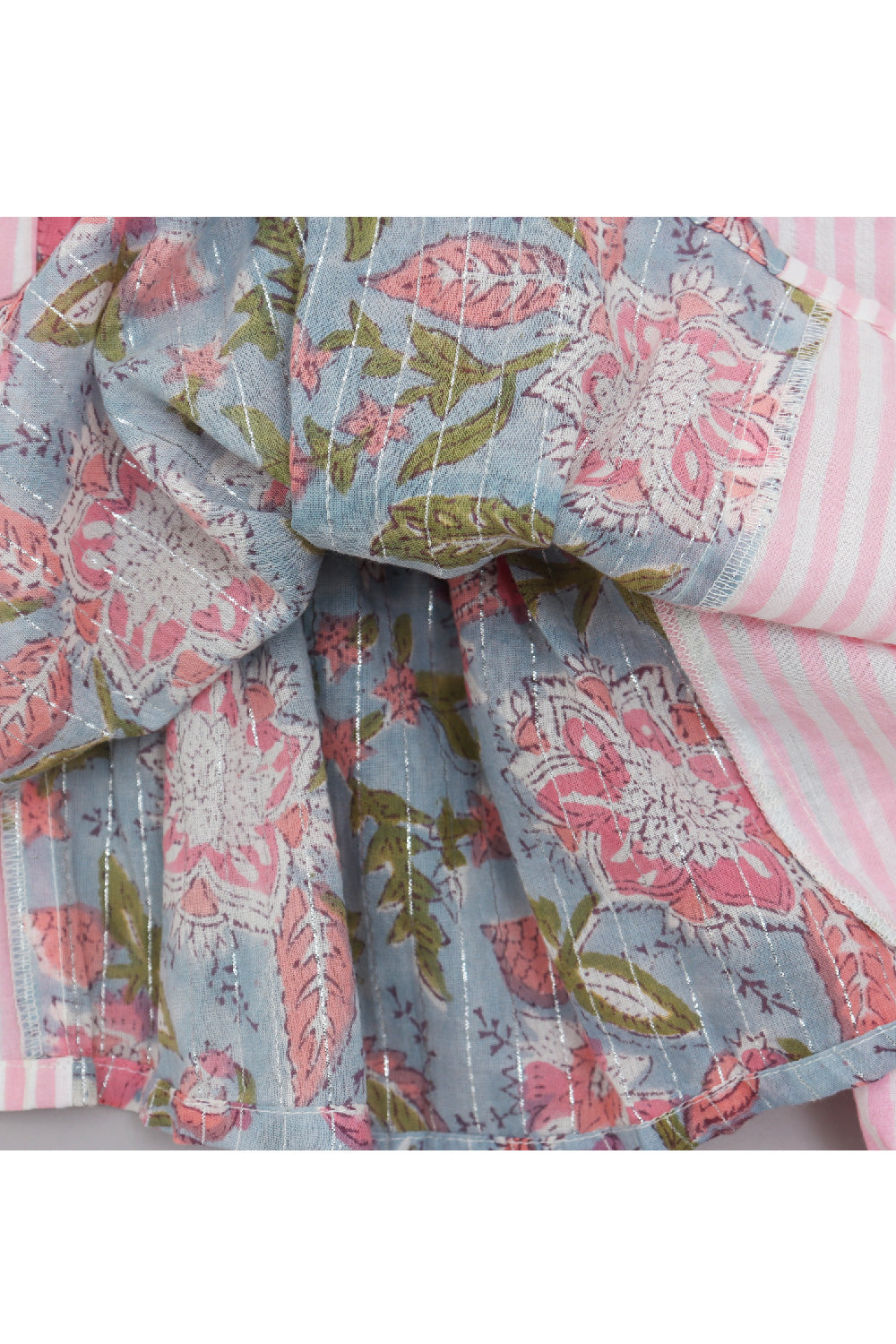 Blue And Pink Floral Printed Pure Cotton Dress With Bloomer